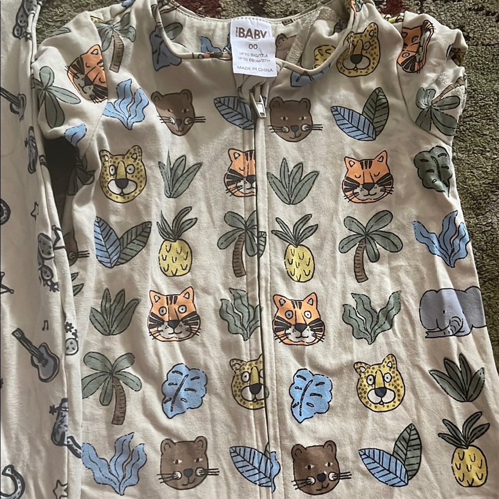 Cute Baby Onesie with Animal and Leaf Print